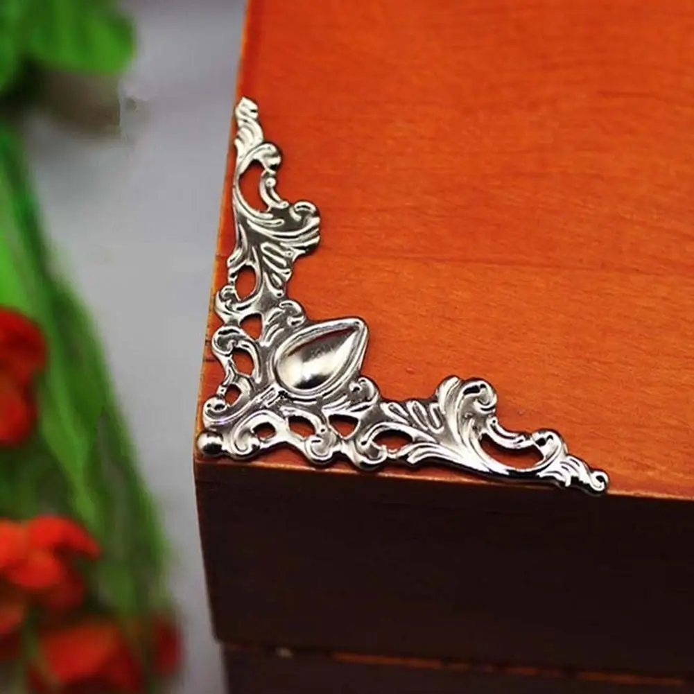 

24 Pcs Jewelry Iron Case Scrapbook Box Desk Corner Decorative Guard Useful Corner Sticker Crafts Retro Home Ornament