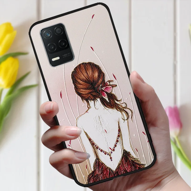 3d emboss flower case for realme 8 5g 8i cover cute relief case for realme narzo 30 5g phone case realme 8i 7 5g 8 pro coque free global shipping