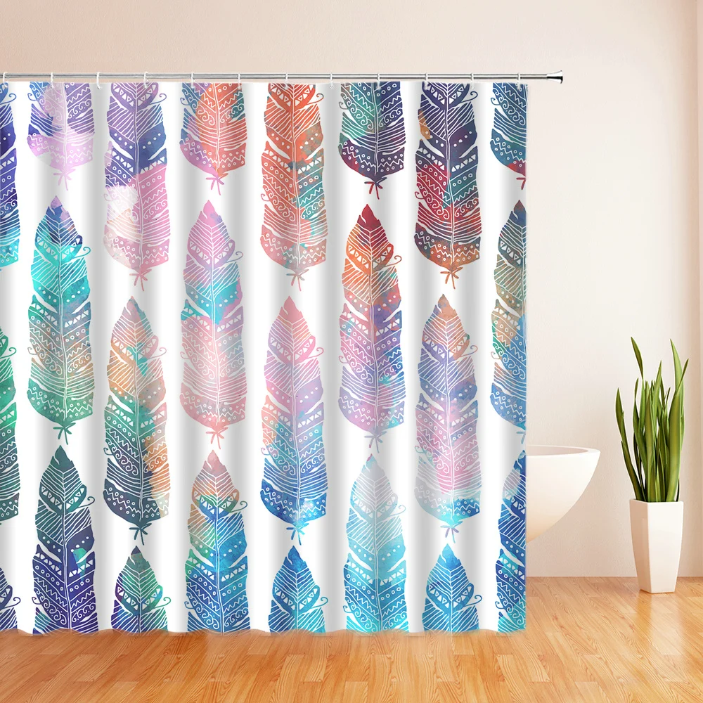 

3d Bathroom Curtains Feather Flowers Bird Plant Waterproof Fabric Shower Curtains With 12 Hooks Decoration Washable Bath Screen