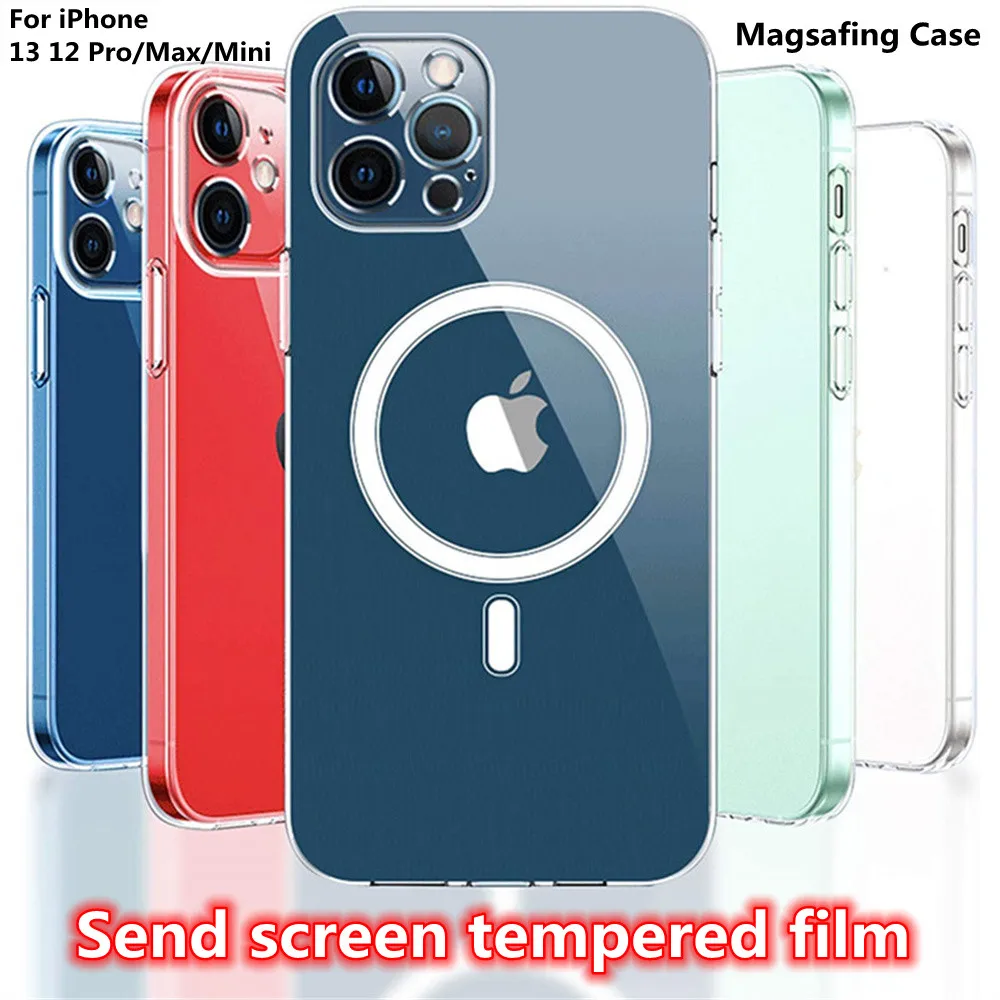 

Magnetic adsorption Clear Case For iPhone 13 12 pro max mini Wireless Charging Magnet adsorption Scratch proof hard back cover