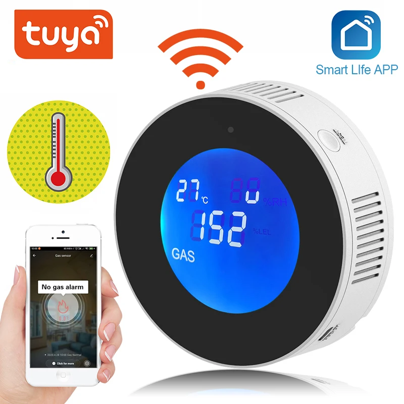 Tuya Wi Fi детектор утечки газа Смарт ЖК дисплей Дисплей Сенсор сигнализация