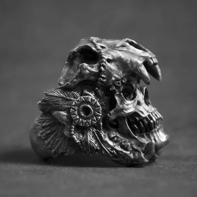 

Fashion Cool Boy Vintage Indian Jaguar Warrior Skull Ring