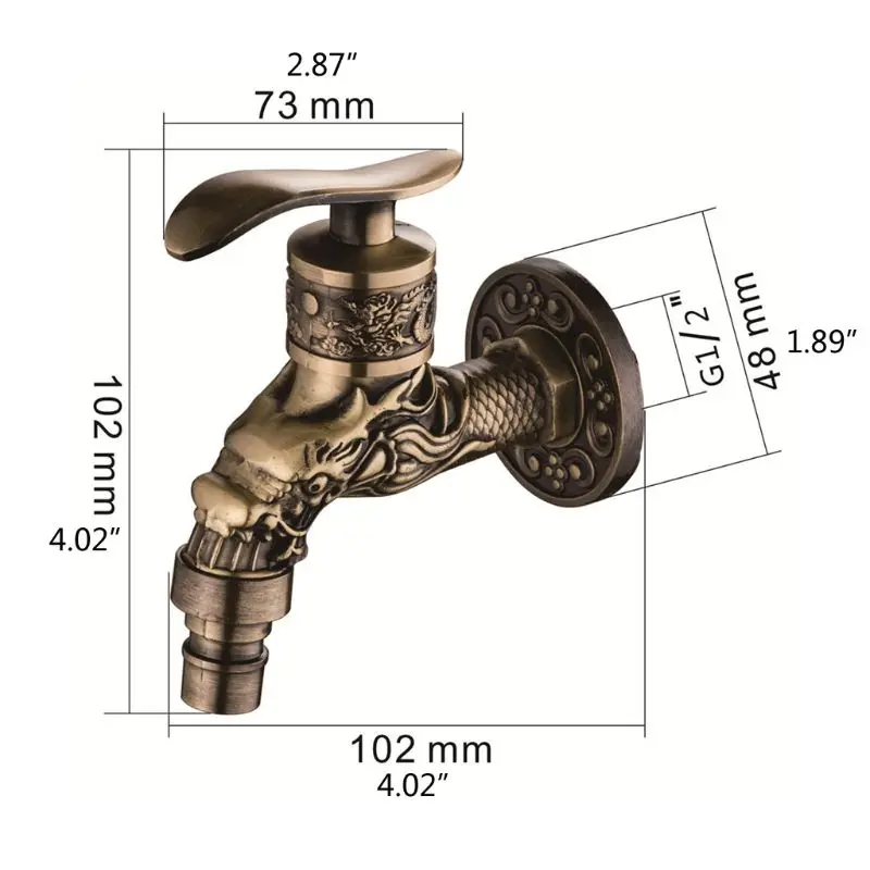 

Antique Bronze Bathroom Sink Faucet Dragon Washing Machine Tap Wall Mounted Tap