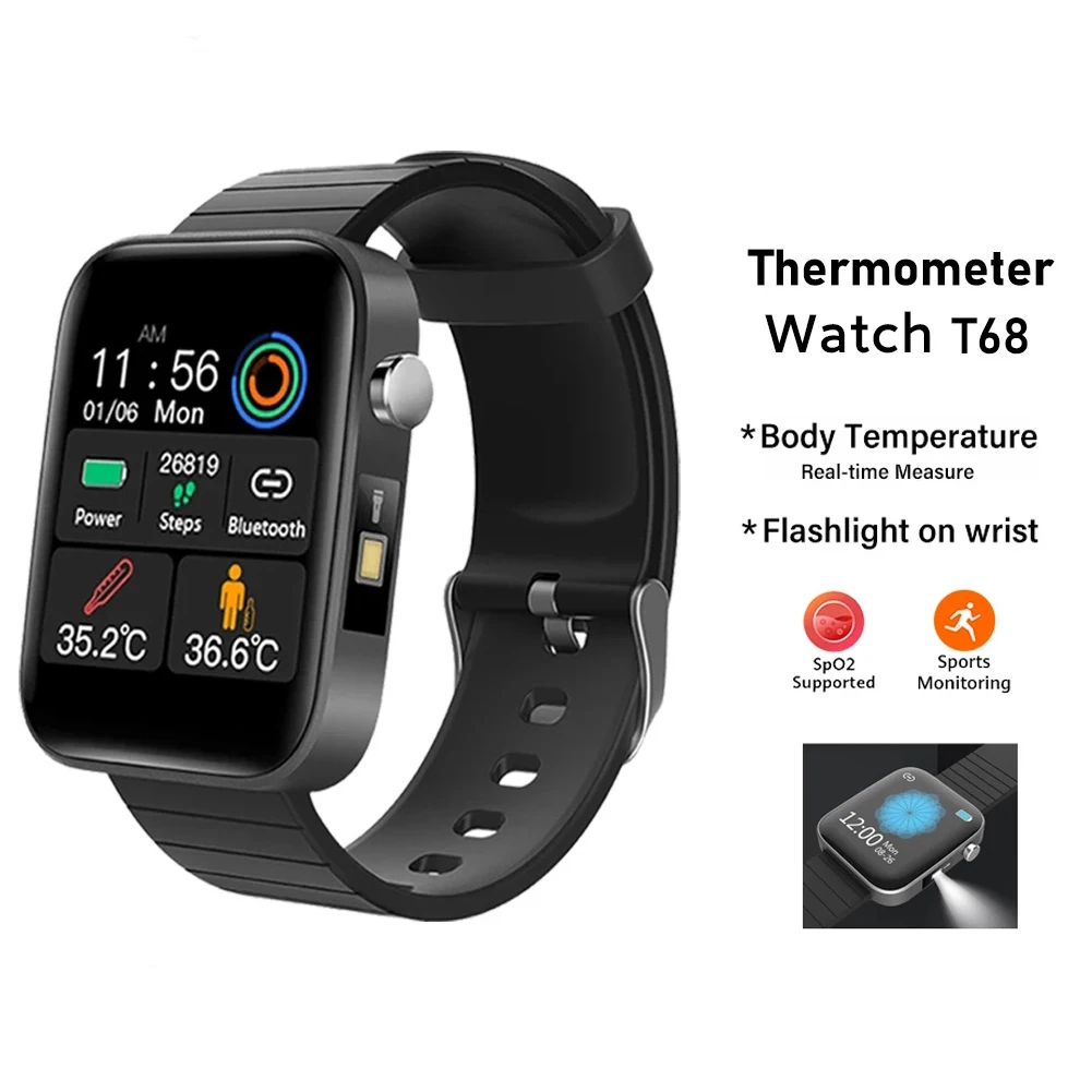 Мужские и женские умные часы T68 с измерением температуры тела спортивные фитнес