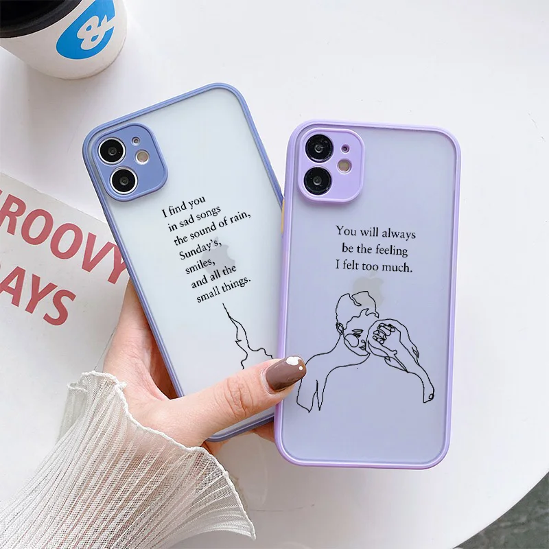 

Couple Phone Case for IPhone 12 mini 11 13 Pro Max 7 8 Plus X XR XS Max SE2 Abstract Art Line Motto Phrase Hard Shockproof Cover