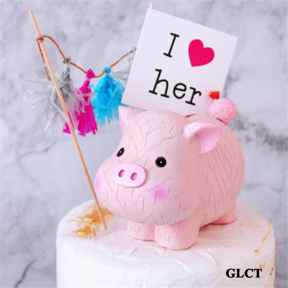 

pig cake topper birthday party supplies baby kids children toys cake decorating supplies money-box animal cupcake toppers