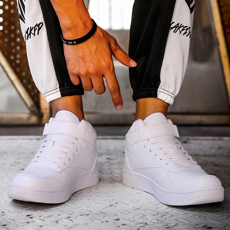 

High Quality Leather Men's Casual Shoes Unisex Sneakers Men High Top Sport Male Shoes Lace Up Trainers White Shoes Zapatillas