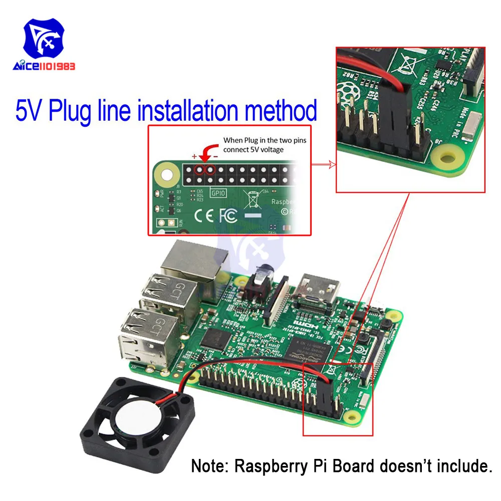 2-контактный Вентилятор diymore 30x30x7 мм 3 В 5 в постоянного тока для Raspberry Pi 4/Pi B +/Pi 3B/Pi 2/Pi
