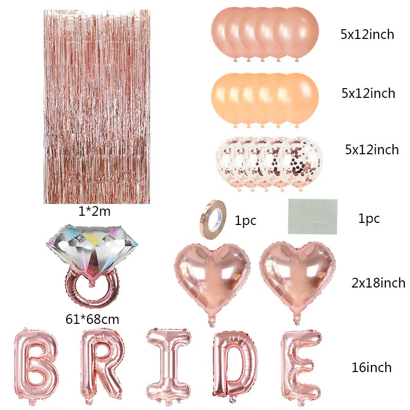 

1 Set Rose Gold Bride Letter Ring Foil Balloon Wedding Bridal Shower Engagement Hen Party Decoration Bachelorette Party Supplies
