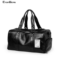 fashion men travel bag brand leather luggage bag male solid black duffle handbag women large capacity tote business office bags
