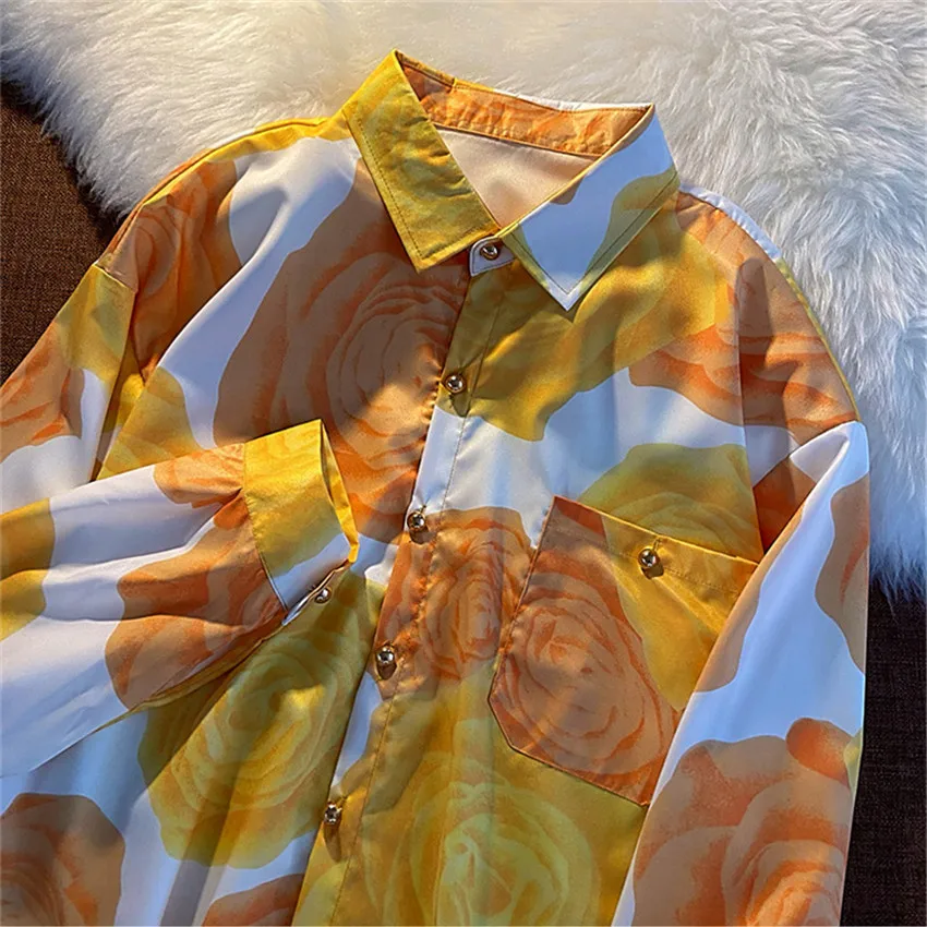 

Дизайнерская модная повседневная длинная рубашка, Женские топы и блузки, винтажная женская блузка в стиле High Street с цветочным принтом