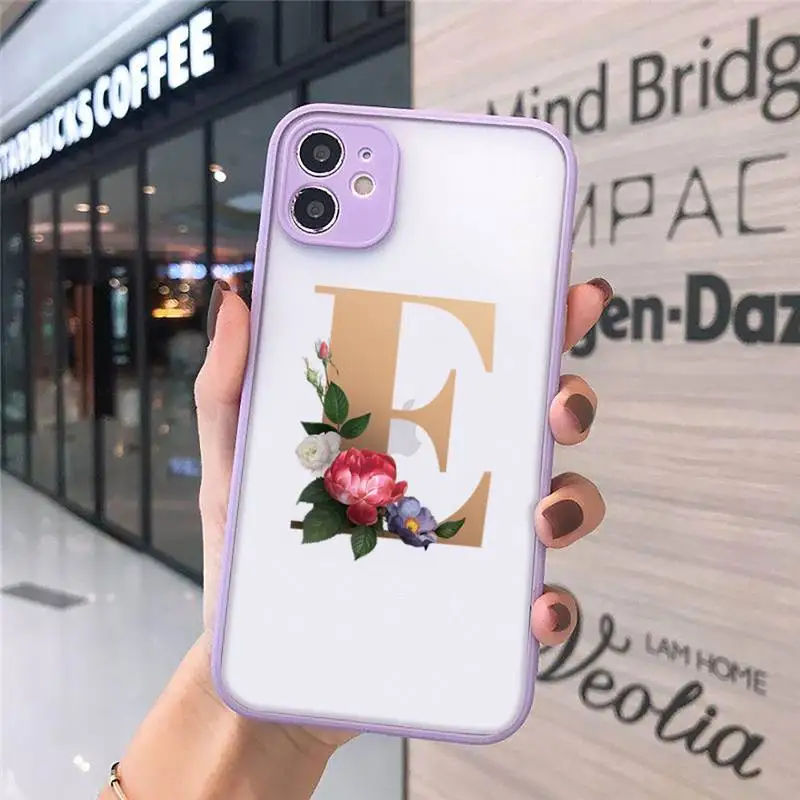 

Flower 26 English Name Letters Custom Initial Phone Cases matte transparent For iphone 7 8 11 12 plus mini x xs xr pro max cover