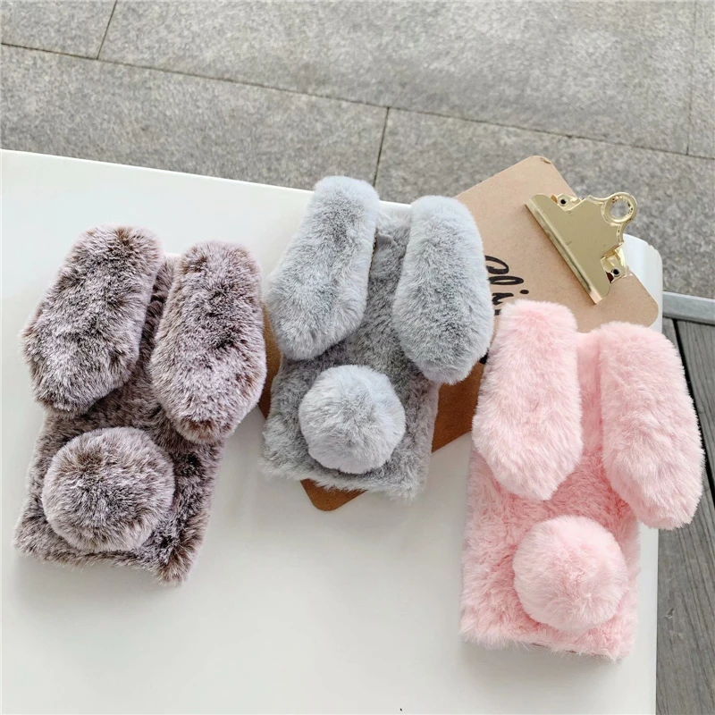 

Soft Plush Phone Case For Xiaomi Redmi Note 11 11S 10 9 9S 8T 8 7 6 5 Pro 4 4X 3 Play Furry Rabbit Bunny Warm Fur Cover