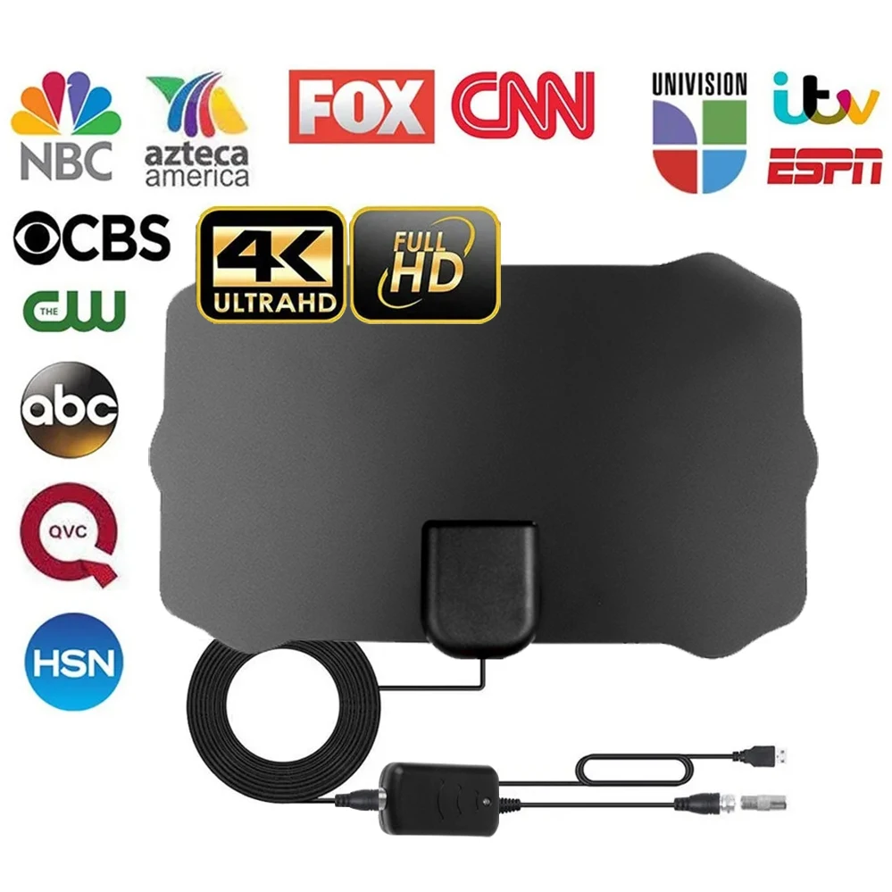 

200 Mile Range Flat Indoor 4M TV Signal Digital Antenna Cable HD 1080P 4K Antenna Digital Indoor HDTV Amplifier Signal Booster