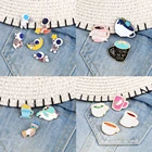 Эмалированные Броши 3-4 шт.компл., мультяшный астронавт, милая кошка, планета, чашки, кофейная кружка, значки, джинсовая пряжка на лацкан, искусственная кожа