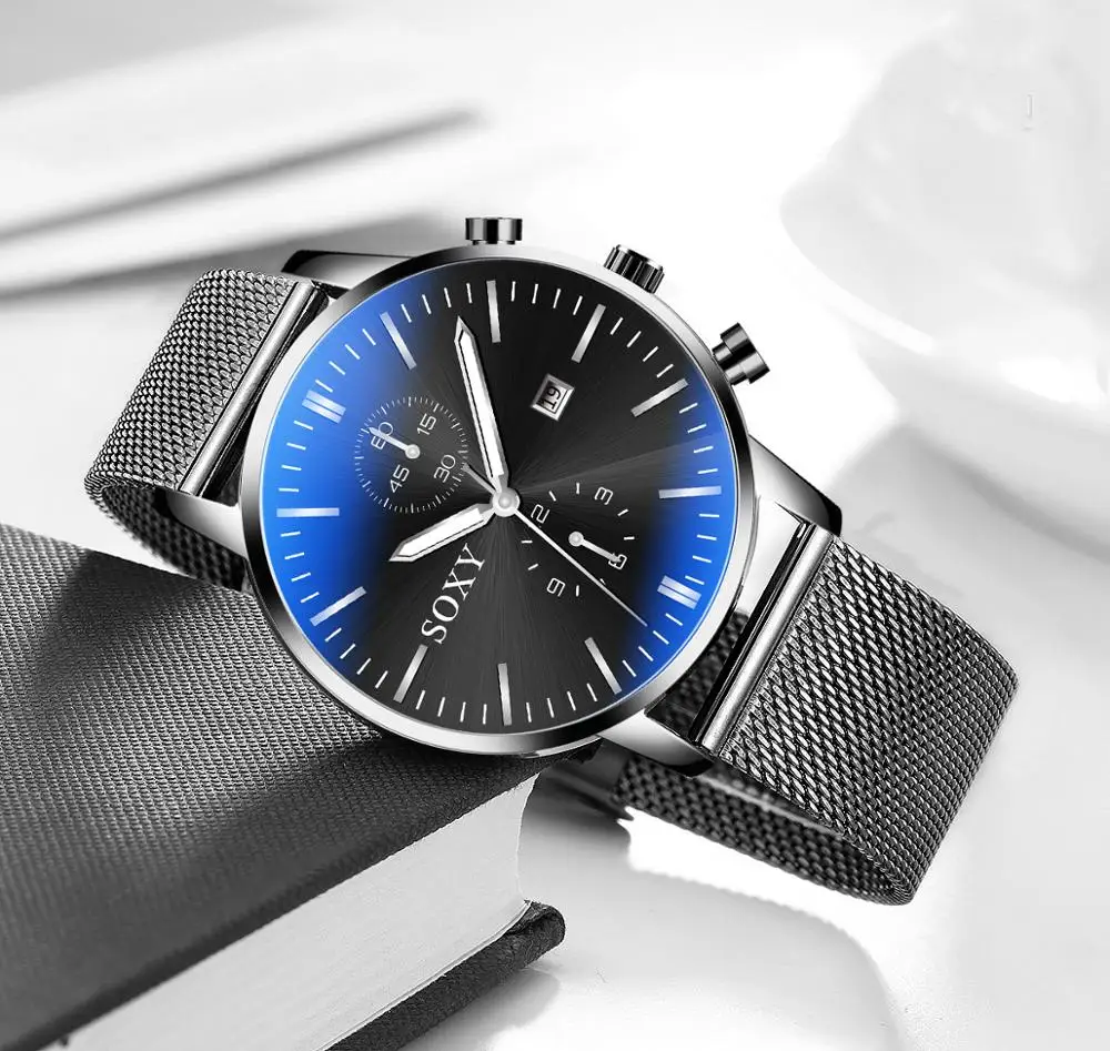 Часы SOXY мужские модные сетчатые стальные кварцевые | Наручные часы