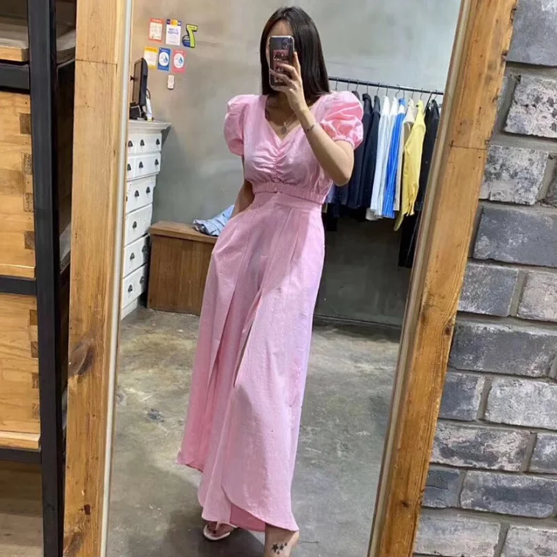 

Fashion Summer New Women's Puff Short Sleeve V neck Crop Top+Elastic Waist Wide Legged Pants Elegant Holiday Casual 2 Pieces Set