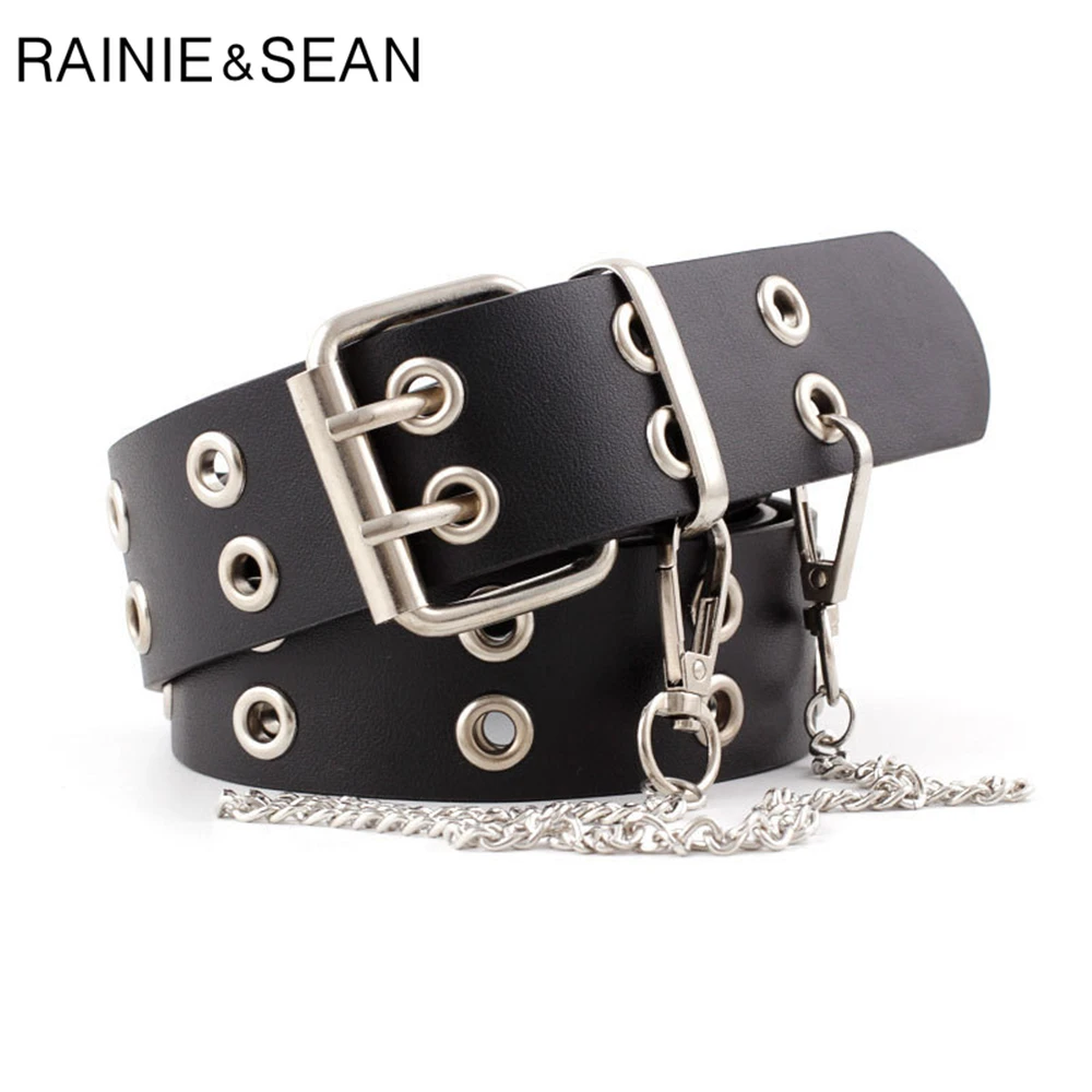 

Women Hat Punk Rock Leather Belts for Women Black Coffee Chain Female Pin Buckle Belt Streetwear Belt Cinto 107cm