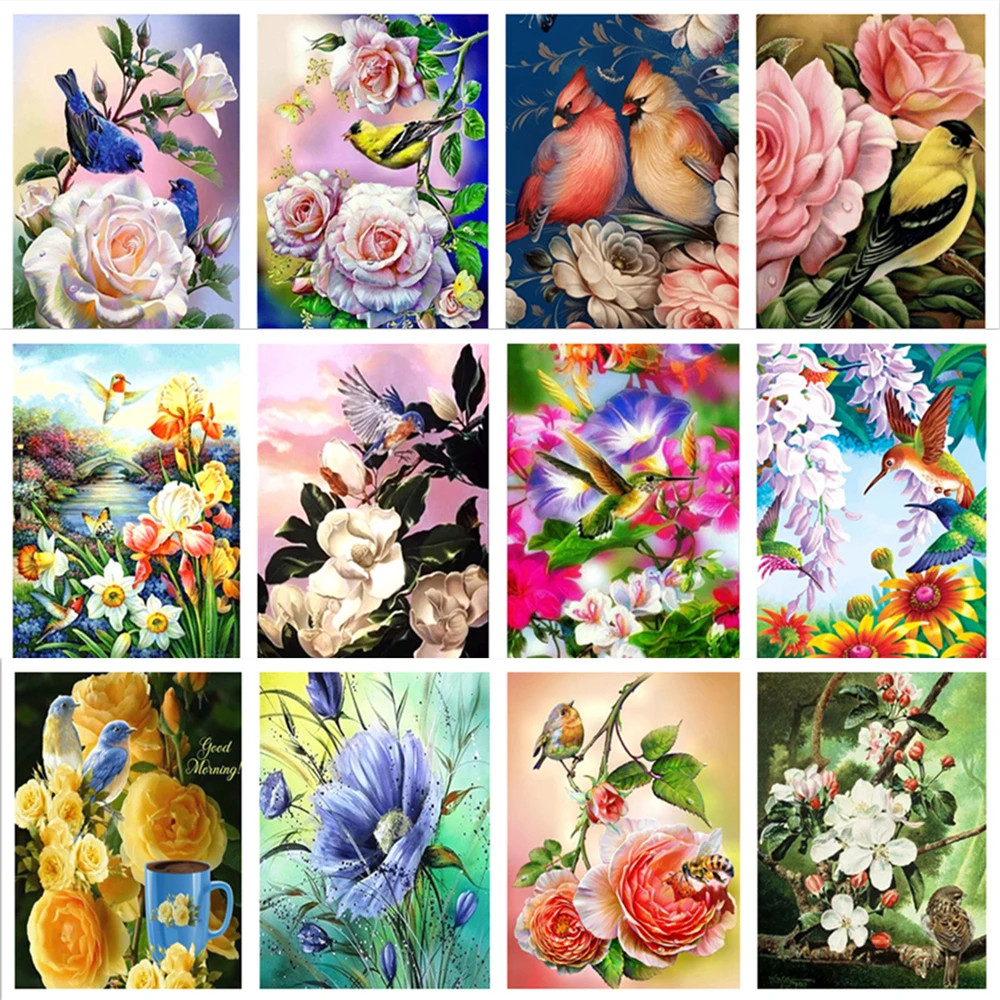 Картина для алмазной вышивки картины с рисунком 5D цветов и птиц|Алмазная мозаика