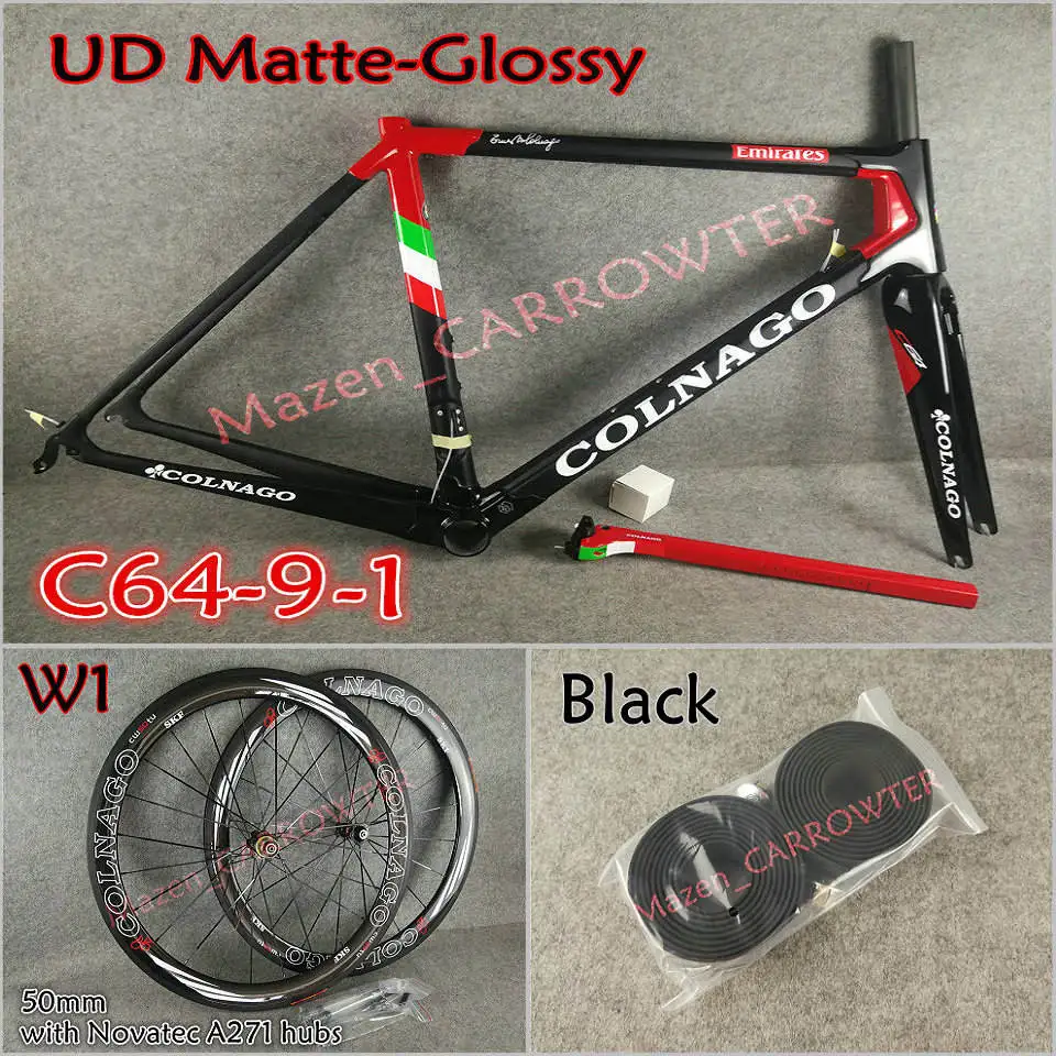 Package 1 T1100 UD Team Emirates Colnago C64 карбоновая рама+ руль+ седло+ клетки для бутылок+ 50 мм карбоновый комплект колес Novatec A271 ступицы - Цвет: Package 1