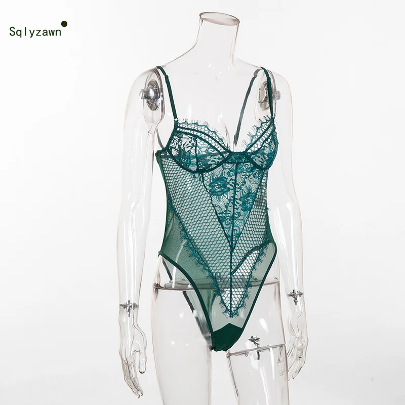 Сексуальное Сетчатое кружевное белье женское прозрачное боди с V образным