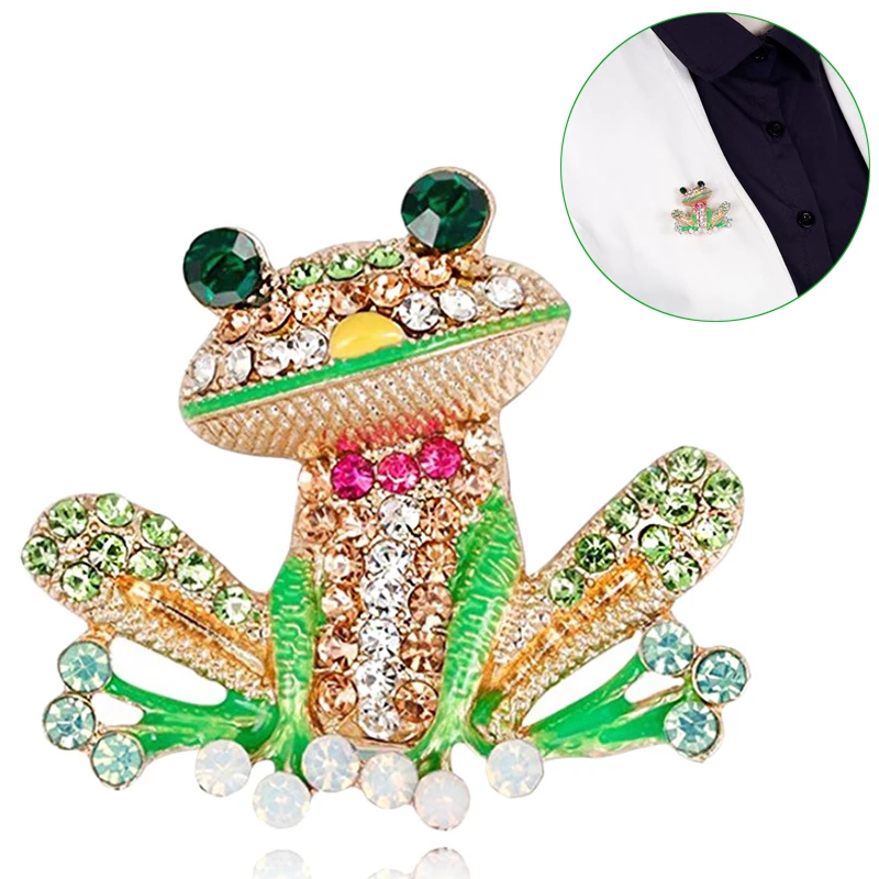 Эмаль брошь с дизайном лягушка шарф булавки броши кристалл блестящая животное