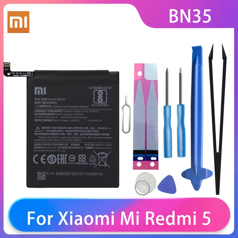 

Оригинальный аккумулятор для телефона Xiaomi Redmi 5 Redmi5 BN35, аккумуляторная батарея большой емкости для телефона Xiaomi, 3300 мАч, бесплатные инструме...