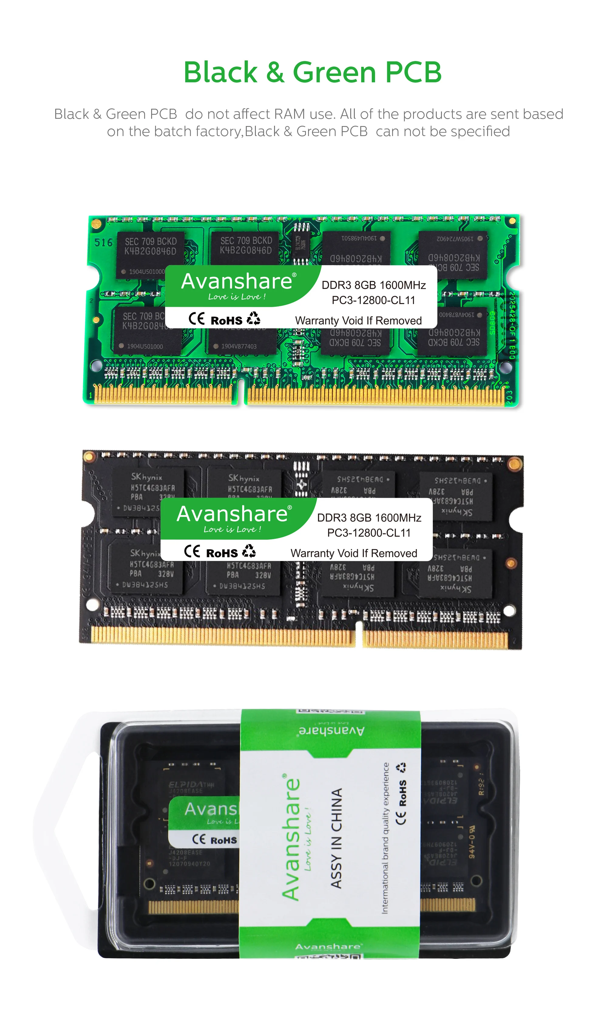 Ноутбук Avanshare DDR3 4GB 8GB 1333Mhz 1600Mhz SO-DIMM ram 204Pin