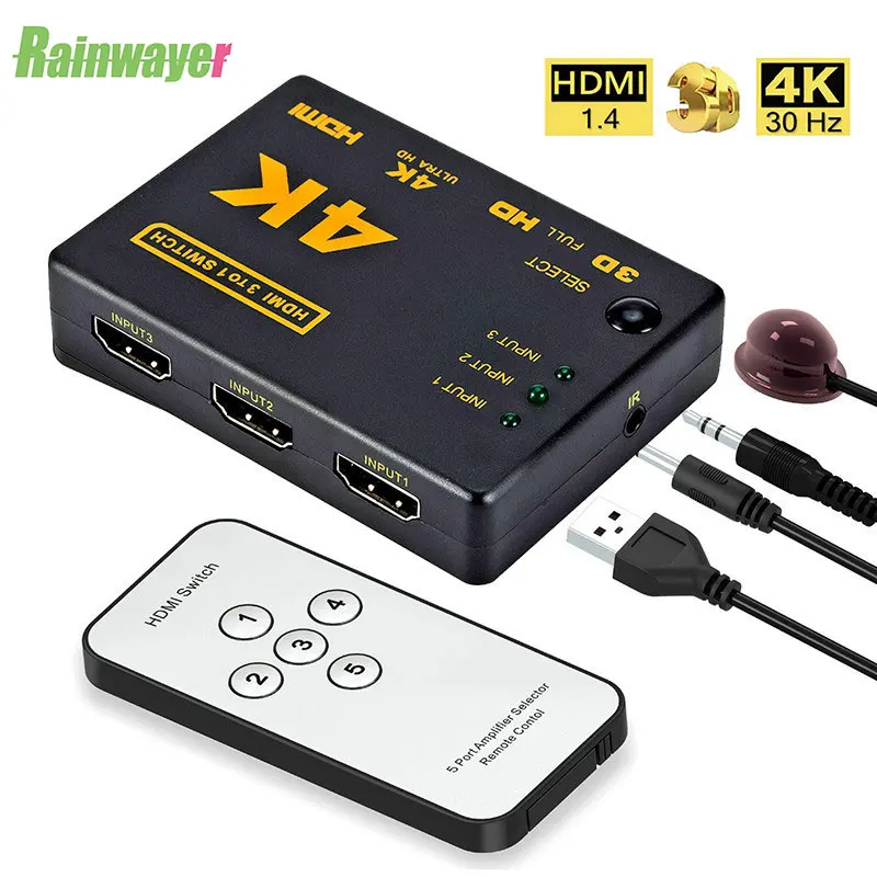 3 порта 4K HD 1080P Коммутатор HDMI Переключатель Селектор сплиттер с концентратором ИК
