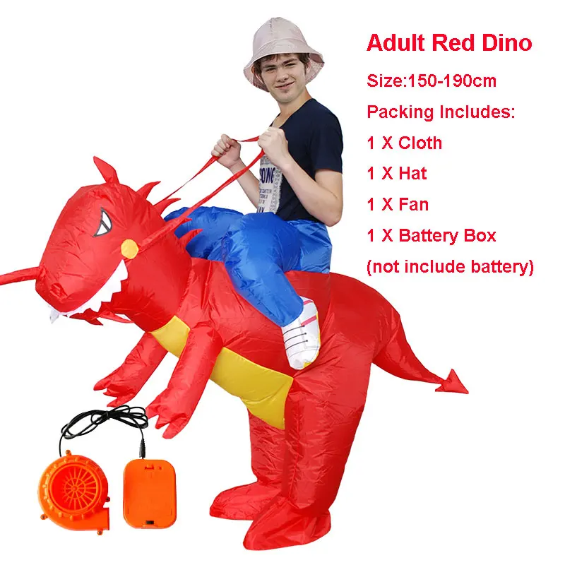 Надувной костюм для взрослых, костюм динозавра, маскарадный костюм T REX Blow Up, маскарадный костюм для мужчин, женщин, детей, динозавр из мультфильма - Цвет: red adult