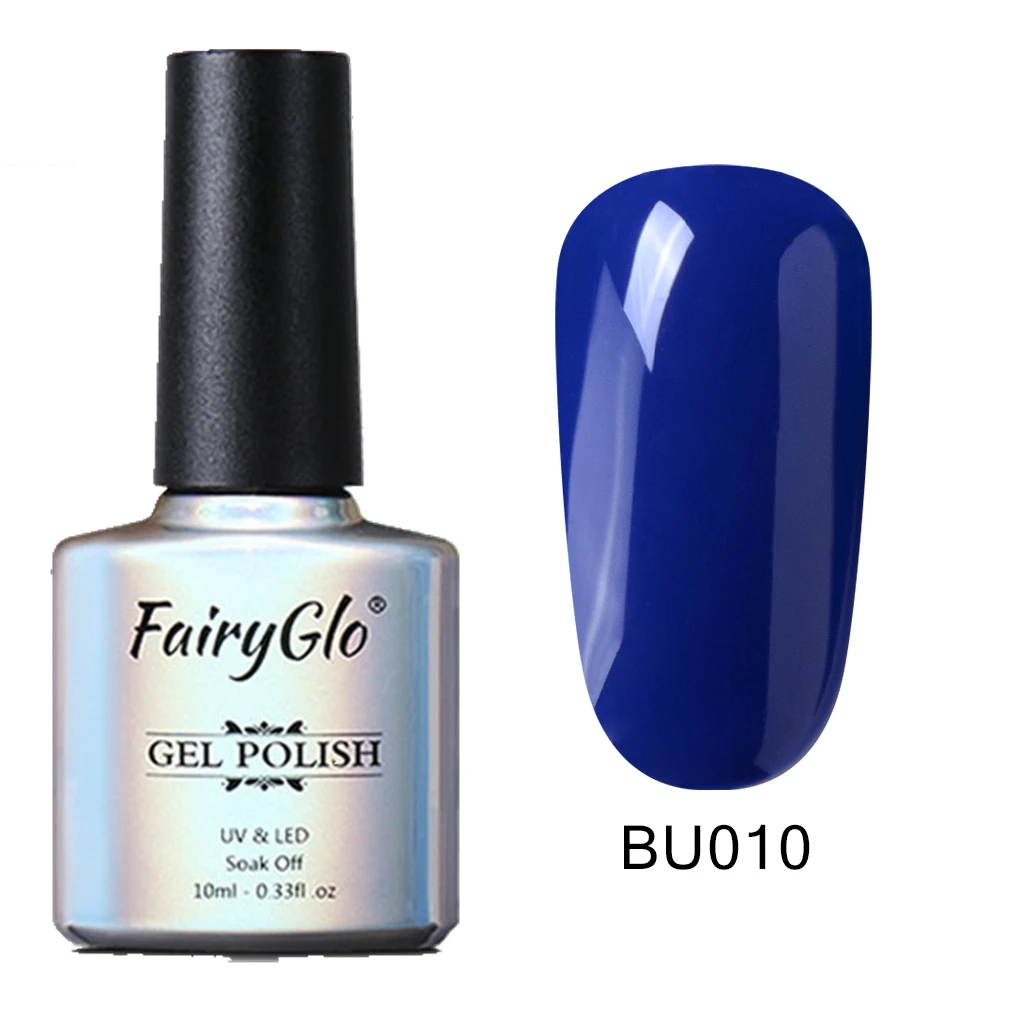 BU010 FairyGlo, 10 мл, Синий Цветной Гель-лак для ногтей, Полупостоянный Светодиодный УФ-Гель-лак, лак для дизайна ногтей, впитывающий Гель-лак, Матовый верхний слой - Цвет: BU010