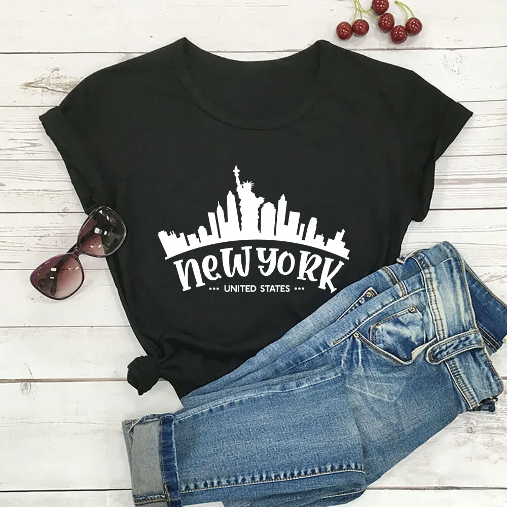 

New York City Graphic Print 100%Cotton Women Tshirt Unisex Funny Summer Casual Short Sleeve Top Country Life Shirt Holiday Tee