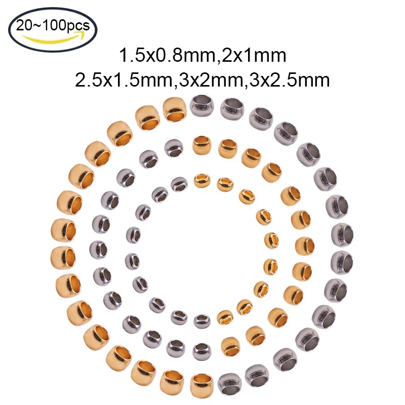 

20~100PCS 304 Stainless Steel Crimp Beads Golden Jewelry making DIY