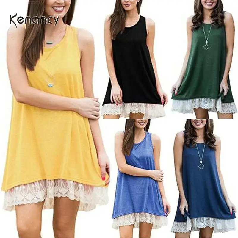 Женский Однотонный сарафан Kenancy летнее женское платье без рукавов с круглым
