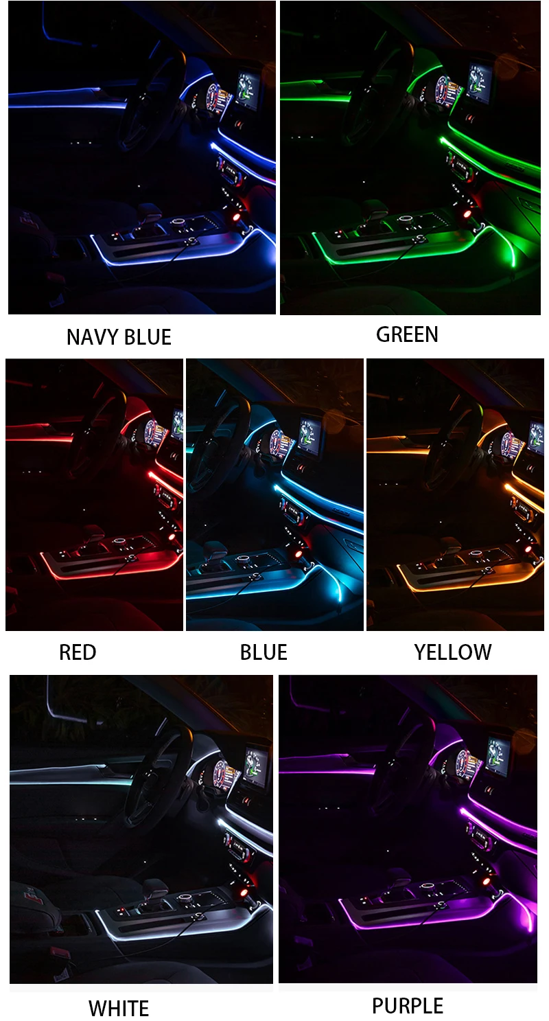 Car EL Neon Strip 6M Sound Control Light RGB LED Decorative Car Ambient Light Auto Atmosphere Lamps With A 12V Lighter&USB Line