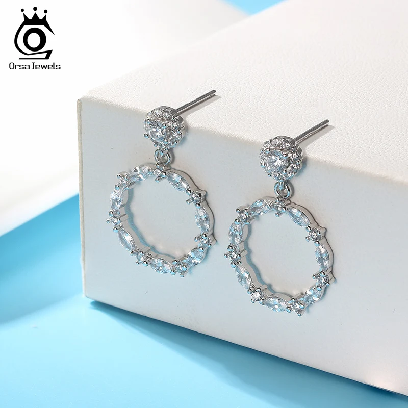 ORSA JEWELS кольцо женские свадебные 925 Серебряные длинные висячие серьги с большой
