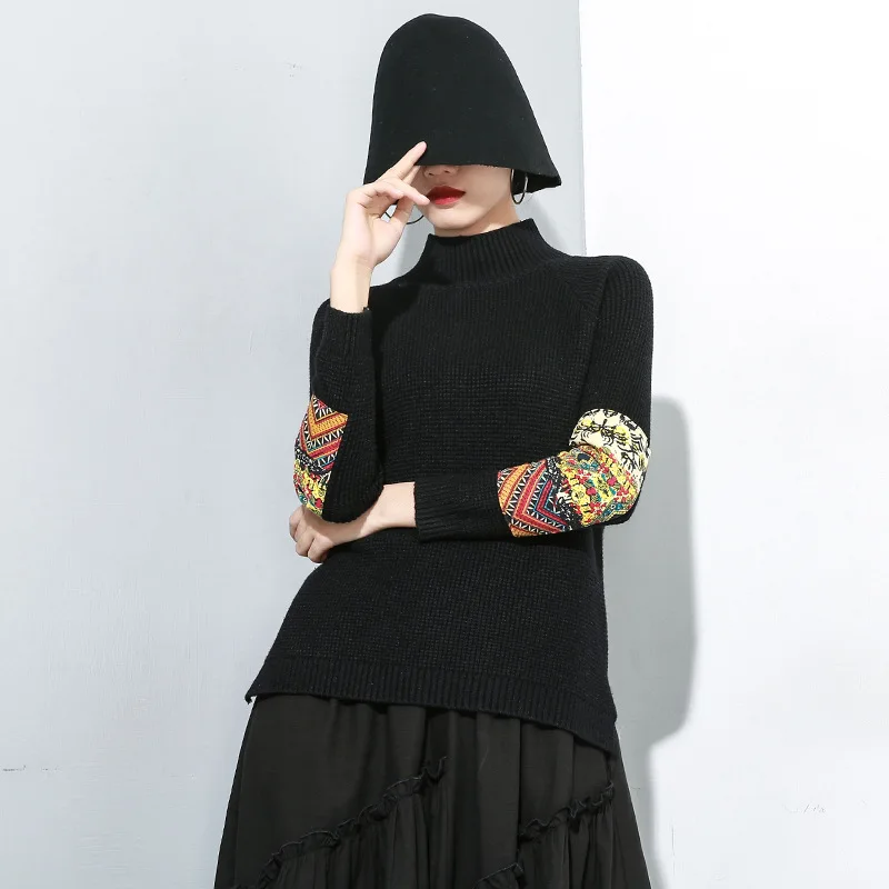 black WLD2765 XITAO Вязанный свитер-футляр для женщин, асимметричный лоскутный осенний пуловер года, элегантный тонкий свитер с изображением миноритора, WLD2765 - Цвет: black WLD2765