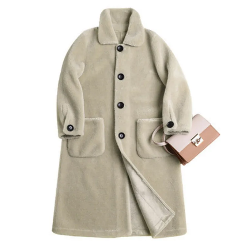 Fashion Faux Fur Coat Ladies Sheep Shearing Fleece Single Breasted Faux Quality Simple Heat Korean Long Thin Top Fit Solid Color