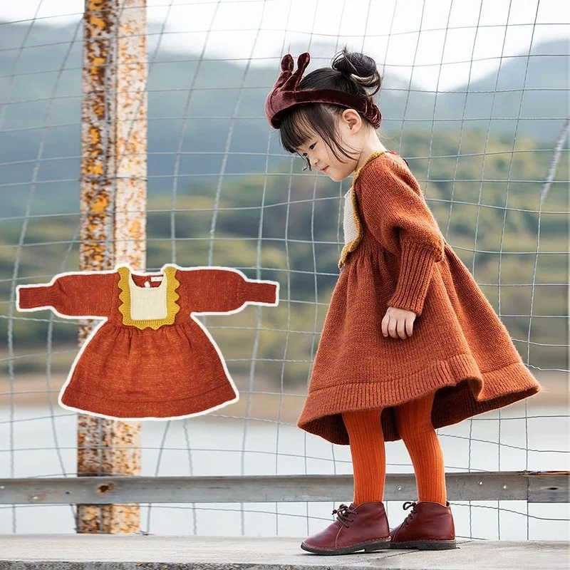 

Детское платье-свитер с длинным рукавом и круглым вырезом