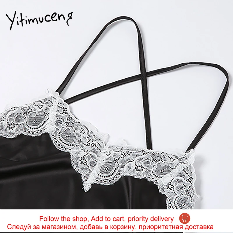 

Yitimuceng Backless Dresses for Women Black Sexy Lace Sleeveless Halter Clothes Summer 2021 Fashion New Unicolor Pencil Dress