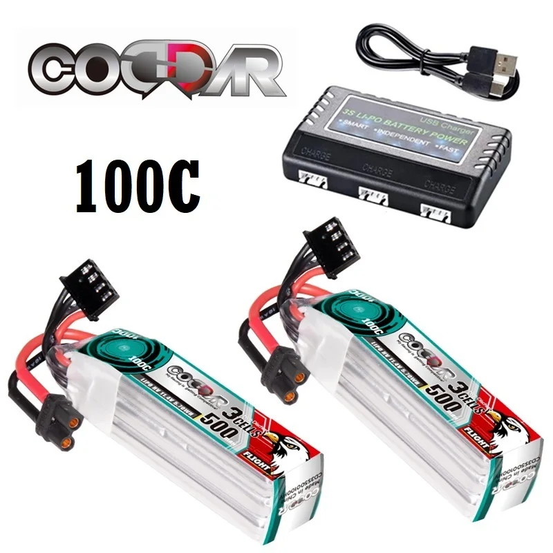 

CODDAR 500mAh 3S 100C 11.4V Lipo Battery with Charger For RC FPV Racing Drone Whoop Frame Kit Tinywhoop Spare Parts