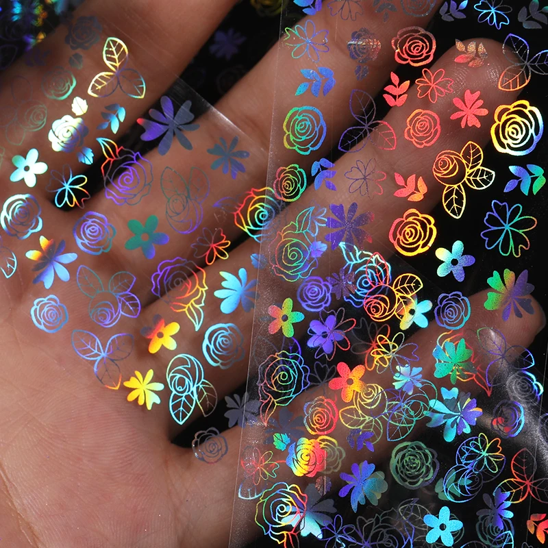 4*100 см роза кружево Голографическая фольга для ногтей геометрический дизайн