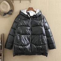plus size womens cotton coat winter fur collar hooded large size jacket imitation leather long sleeves cotton and thickened