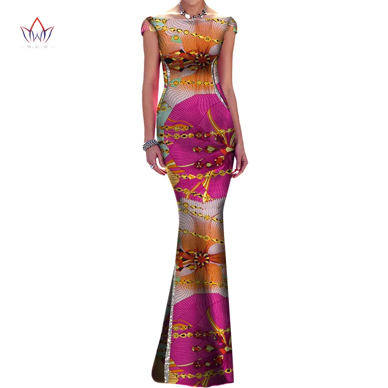 

BintaRealWax Women's Dress Dashiki Doll Collar Lotus Sleeve African Clothing Cotton Fabric African Dress for Party WY8895