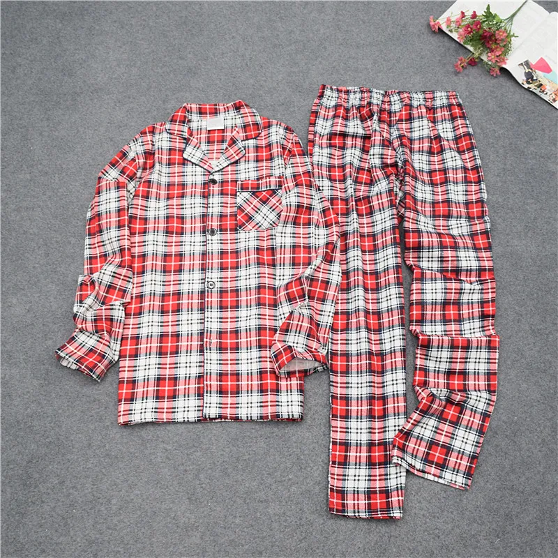 

Men's Pajamas Cotton Woven Long Sleeve Trousers Plaid sleepwear