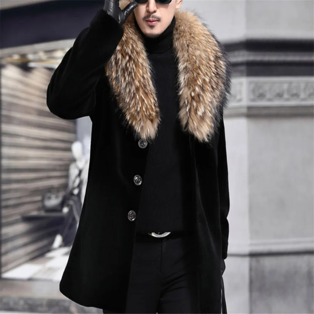 Осенне-зимняя модная мужская куртка с меховым воротником бархатная Толстая