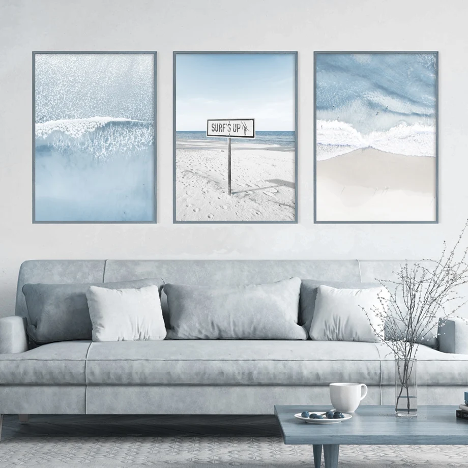 Wall Art Canvas Painting Nordic Blue Sea Beach Bridge Natural Seascape Posters And Prints Pictures For Living Room Decoration | Дом и сад