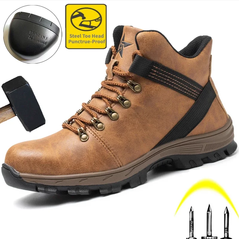 

Indestructible Work Shoes Male High Top Safety Shoes Outdoor Steel Toe Shoes Industrial Shoes Puncture-Proof Work Safety Boots