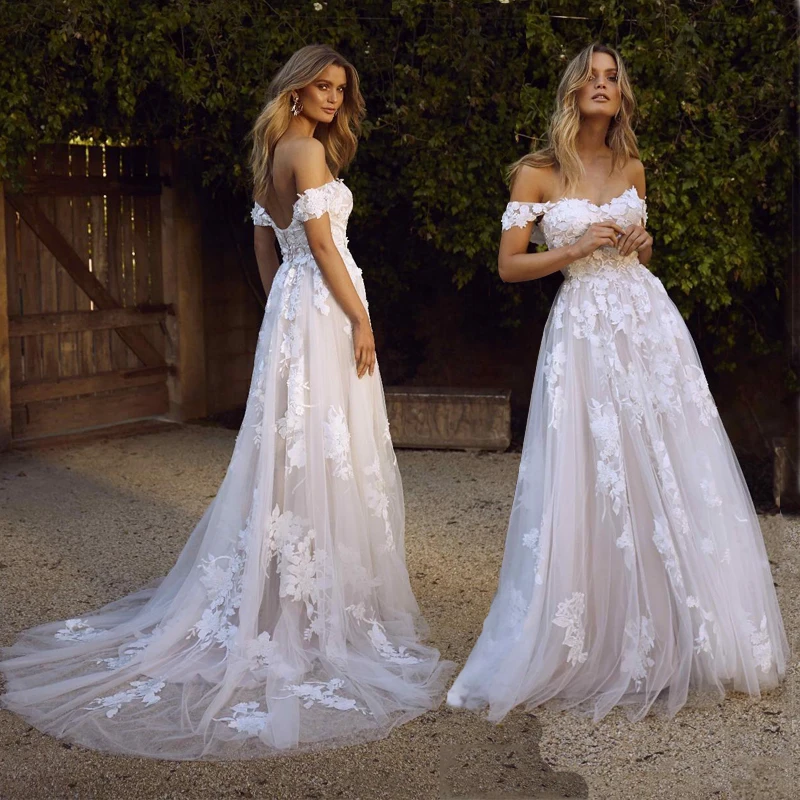 

Lace Wedding Dresses Off The Shoulder Applique Princess Wedding Gown Robe Vestido De Noiva Mariee Brautkleid A Line Bride Dress
