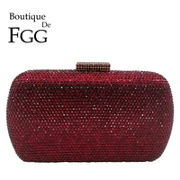 boutique de fgg wine red women crystal evening bags wedding metal clutches party cocktail purse and handbag